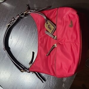 Dooney and Bourke Red and Fuchsia Nylon and Leather Bag